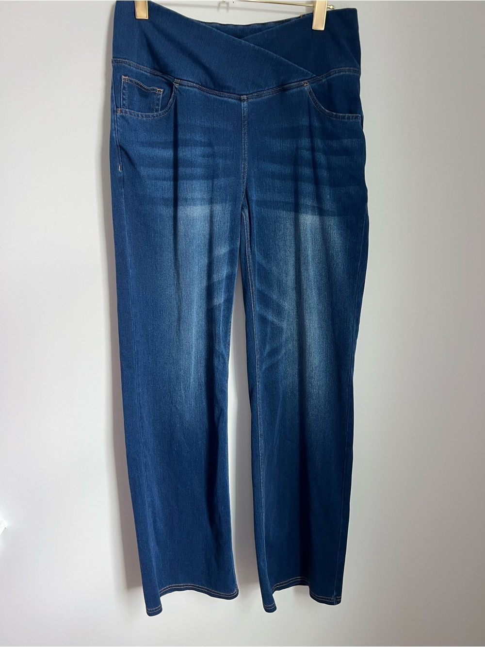 HALARA | Crossover Straight-Leg Dark Wash Blue Stretch Denim Jeans Size L Tall